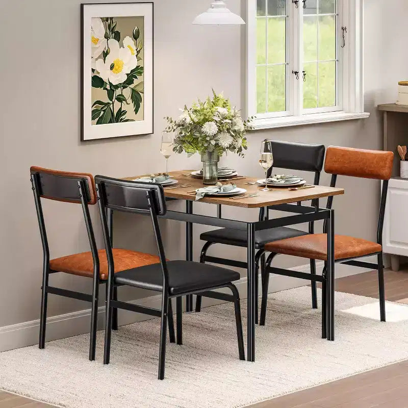 Acekool - Ensemble table de salle à manger 5 pièces, table à grain de bois brun, peu encombrant, pour cuisine