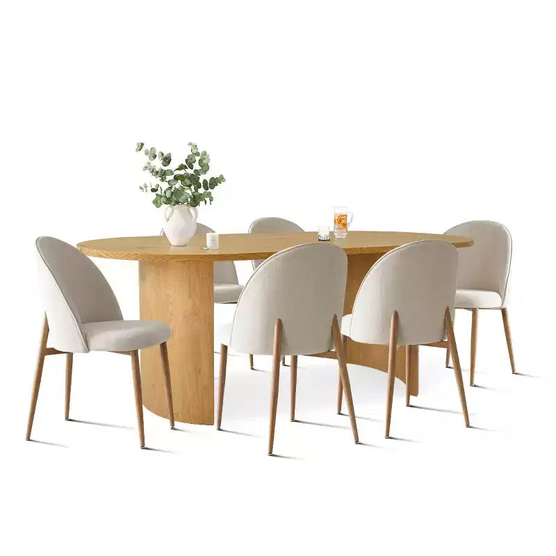 Ensemble de salle à manger ovale 7 pièces, 6 chaises rembourrées à dossier incurvé et table effet bois de 79 cm pour cuisine ou salle à manger moderne-Panipeachy