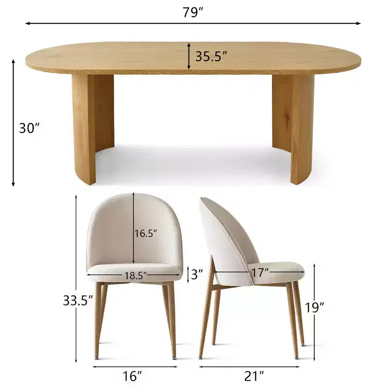 Ensemble de salle à manger ovale 7 pièces, 6 chaises rembourrées à dossier incurvé et table effet bois de 79 cm pour cuisine ou salle à manger moderne-Panipeachy