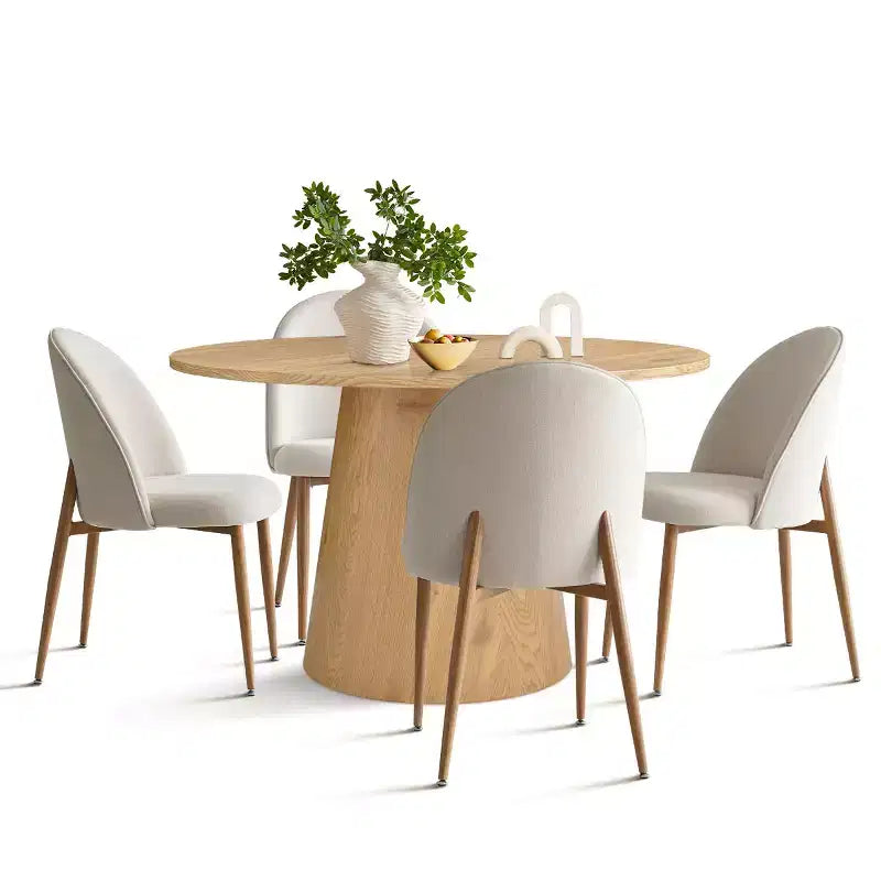 Ensemble de salle à manger 5 pièces en chêne, table ronde à pied central de 46 pouces et 4 chaises rembourrées avec pieds en métal imitation chêne pour cuisine ou salle à manger - Panipeachy