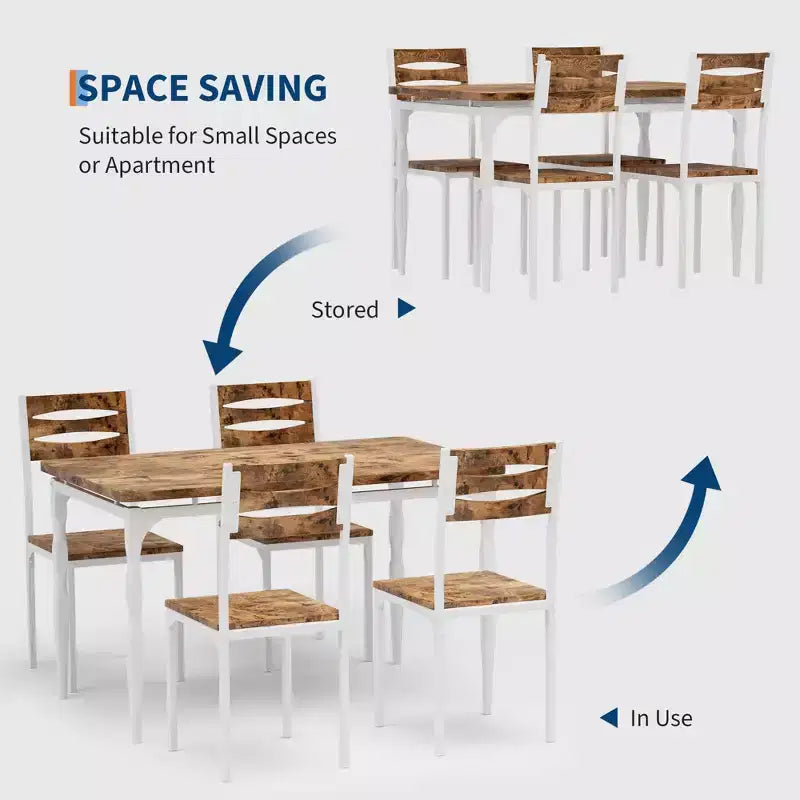 Ensemble de salle à manger 5 pièces COZONY, table et chaises de cuisine industrielles pour 4 personnes, design moderne rustique avec pieds en métal, compact et peu encombrant