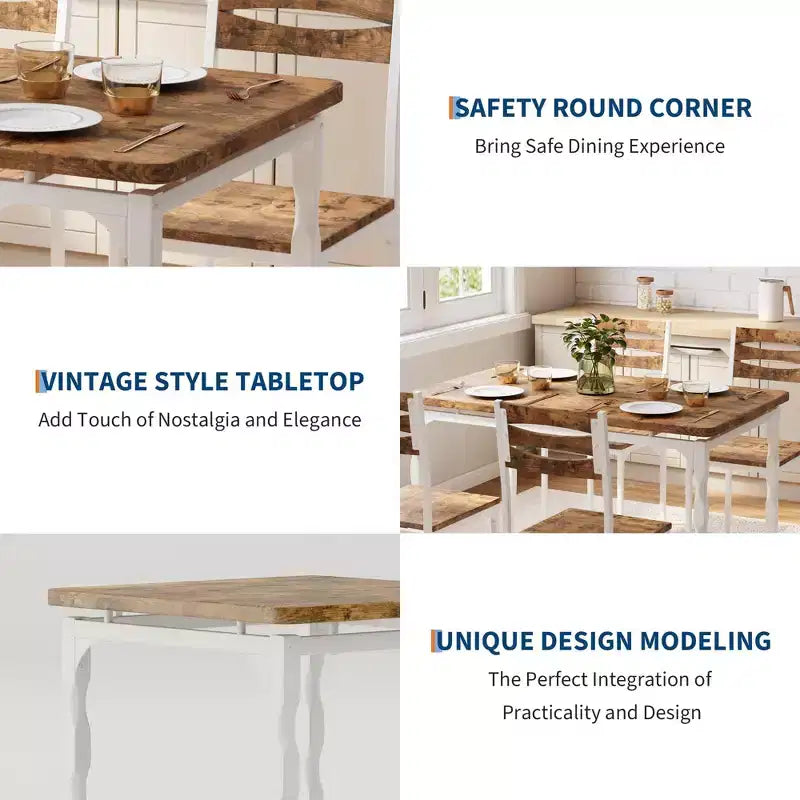 Ensemble de salle à manger 5 pièces COZONY, table et chaises de cuisine industrielles pour 4 personnes, design moderne rustique avec pieds en métal, compact et peu encombrant