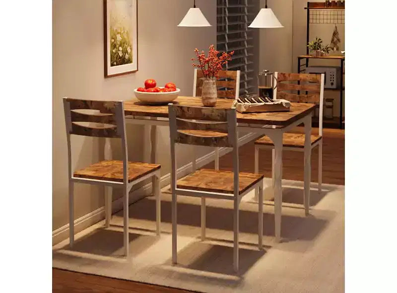 Ensemble de salle à manger 5 pièces COZONY, table et chaises de cuisine industrielles pour 4 personnes, design moderne rustique avec pieds en métal, compact et peu encombrant