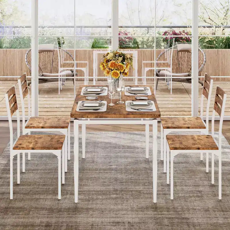 Ensemble de salle à manger 5 pièces COZONY, table et chaises de cuisine industrielles pour 4 personnes, design moderne rustique avec pieds en métal, compact et peu encombrant