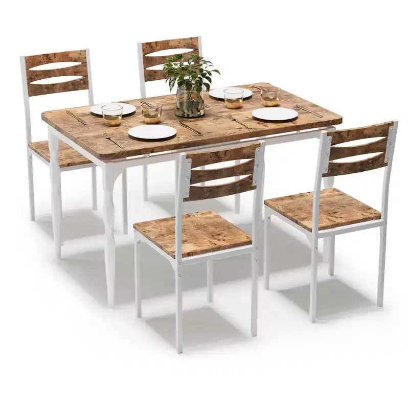 Ensemble de salle à manger 5 pièces COZONY, table et chaises de cuisine industrielles pour 4 personnes, design moderne rustique avec pieds en métal, compact et peu encombrant