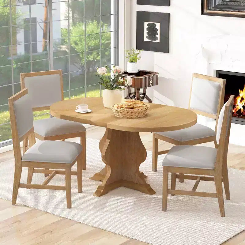 GDFStudio Mandy – Ensemble de salle à manger extensible 5 pièces style ferme avec chaises rembourrées