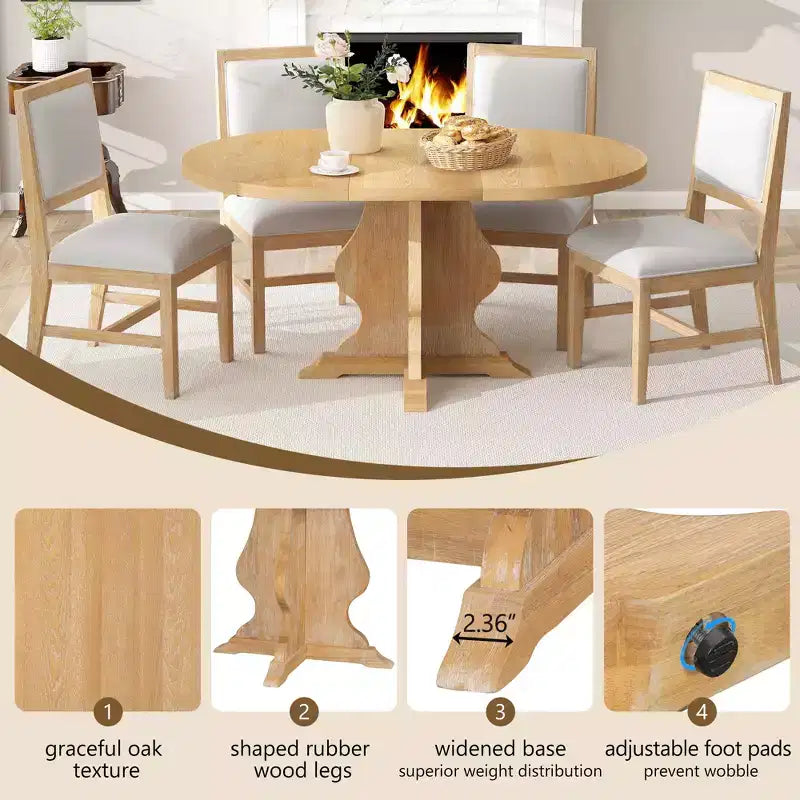 GDFStudio Mandy – Ensemble de salle à manger extensible 5 pièces style ferme avec chaises rembourrées