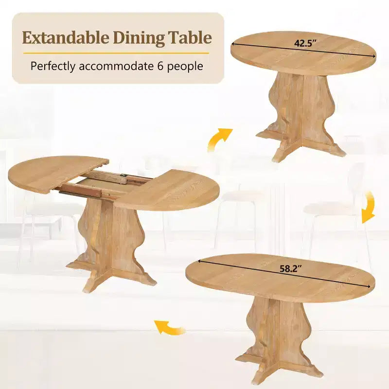 GDFStudio Mandy – Ensemble de salle à manger extensible 5 pièces style ferme avec chaises rembourrées