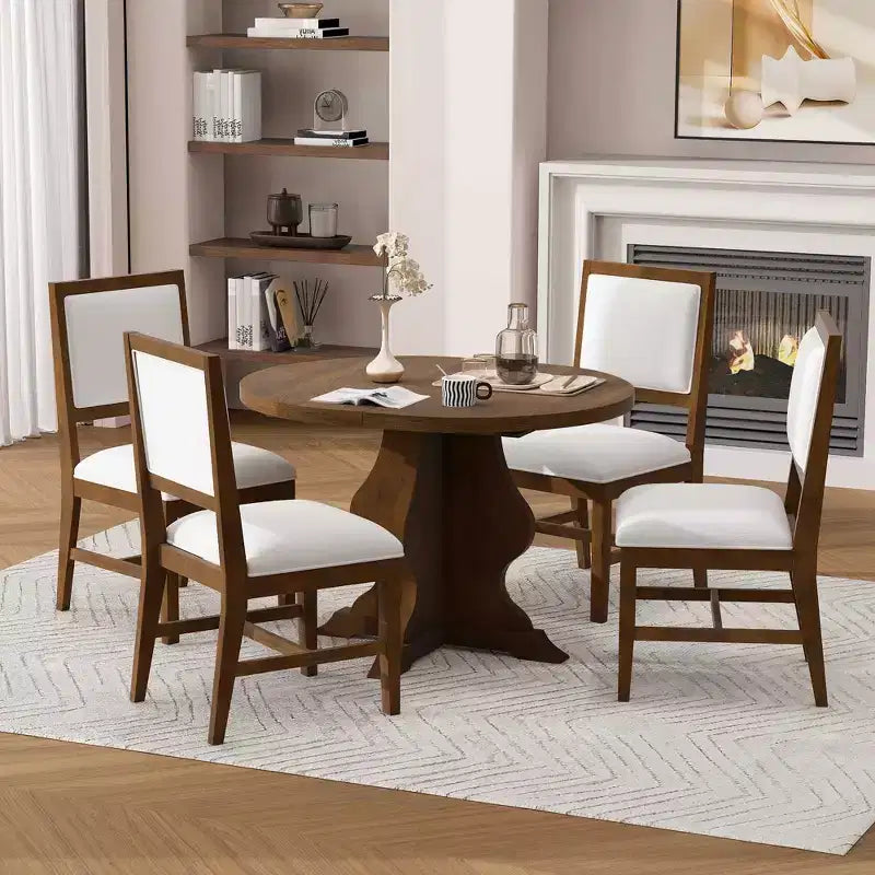 GDFStudio Mandy – Ensemble de salle à manger extensible 5 pièces style ferme avec chaises rembourrées