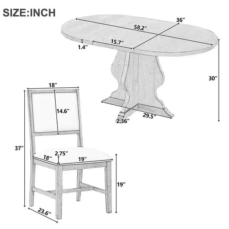 GDFStudio Mandy – Ensemble de salle à manger extensible 5 pièces style ferme avec chaises rembourrées