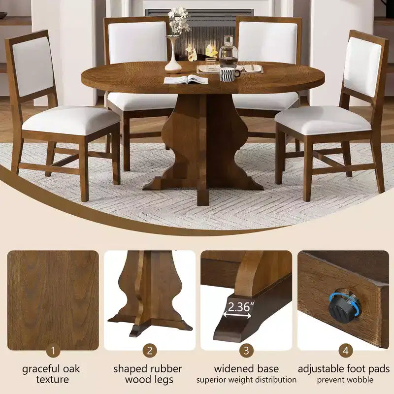 GDFStudio Mandy – Ensemble de salle à manger extensible 5 pièces style ferme avec chaises rembourrées