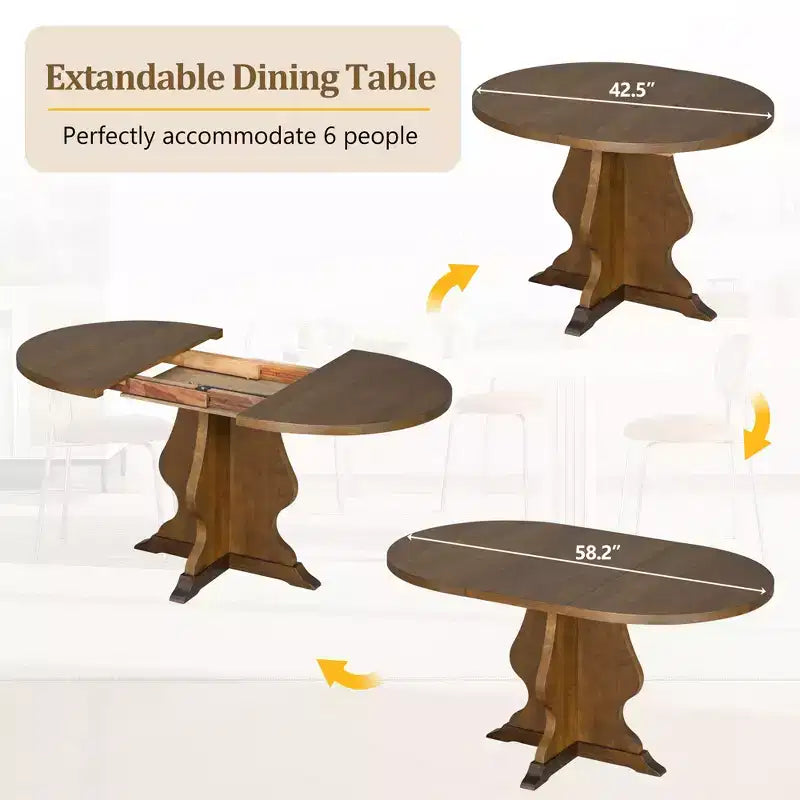 GDFStudio Mandy – Ensemble de salle à manger extensible 5 pièces style ferme avec chaises rembourrées
