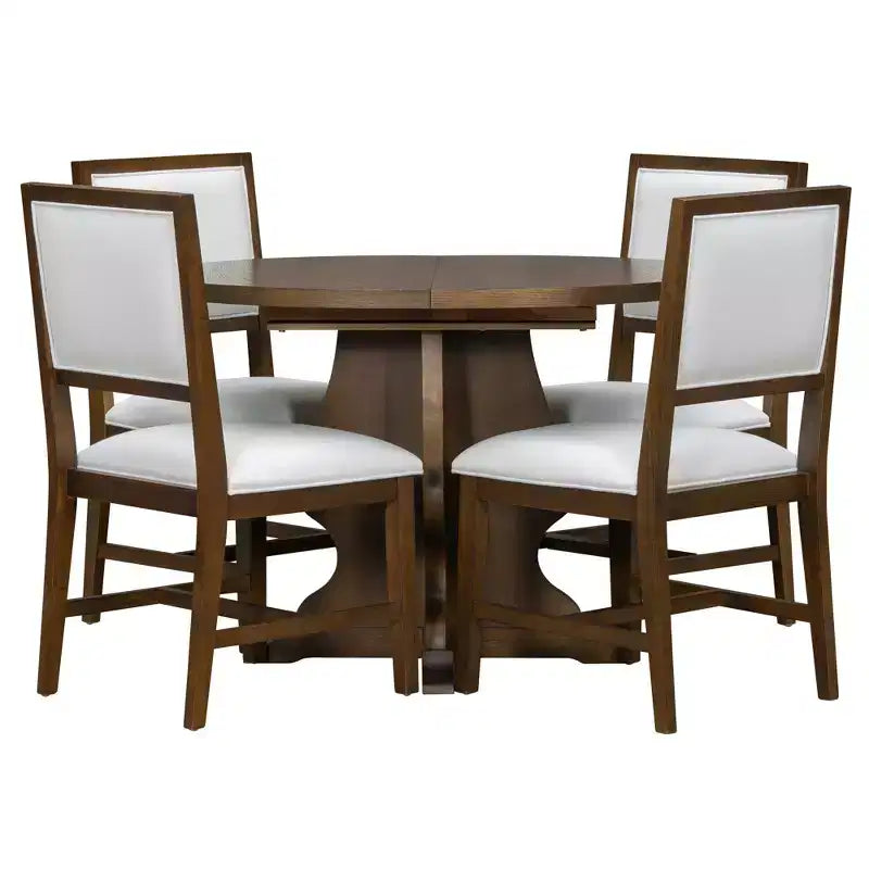 GDFStudio Mandy – Ensemble de salle à manger extensible 5 pièces style ferme avec chaises rembourrées