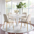5-Piece Small Dining Table Set for 4, Round Dining Room Set With 4 Upholstered Chairs Oak Legs for Apartment, Indoor Furniture - Panipeachy