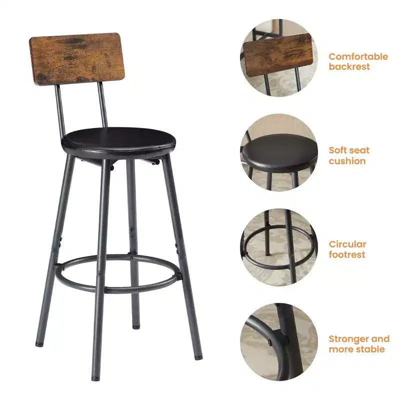 JVNOXK Ensemble table de bar et chaises de 160 cm, comprend 3 tabourets de bar rembourrés en PU, style industriel, convient aux salons, marron foncé