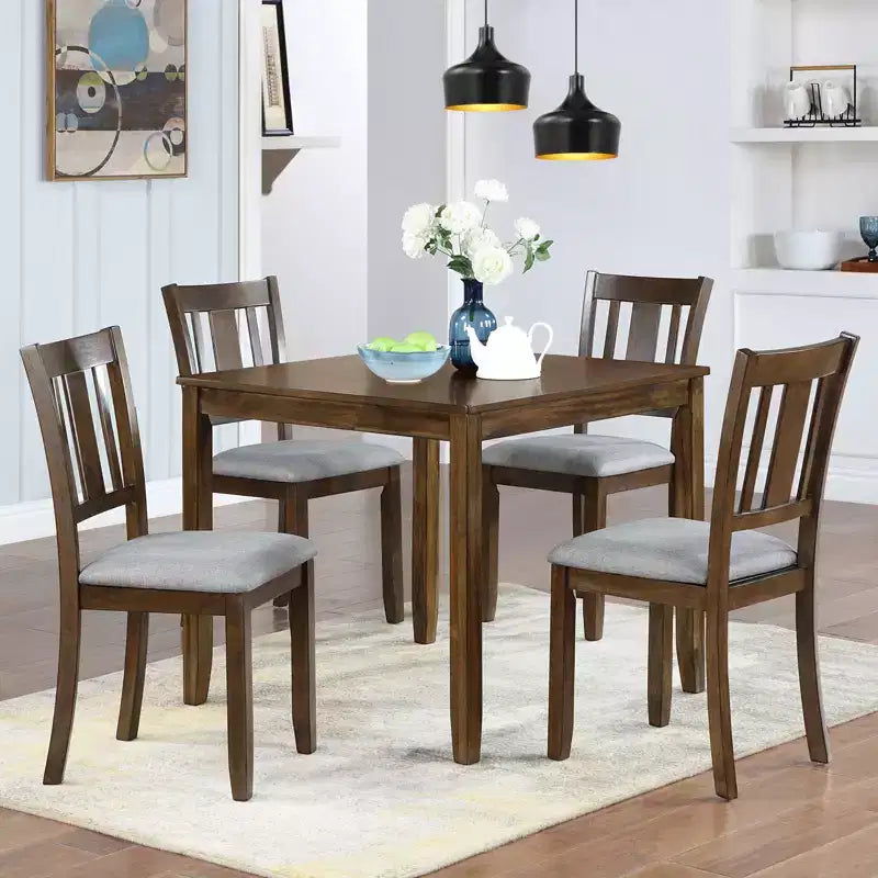 sumyeg 5 Piece Wooden Dining Table Set with 4 Chairs for Kitchen or Dining Room