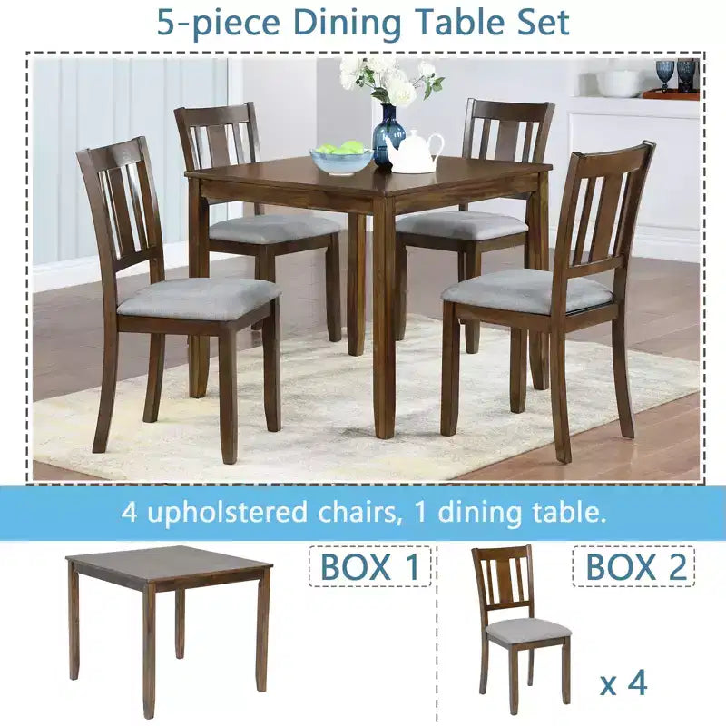 sumyeg Ensemble de 5 pièces de table de salle à manger en bois avec 4 chaises pour cuisine ou salle à manger