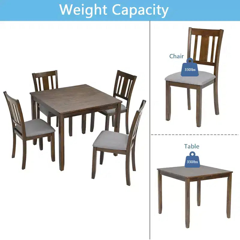 sumyeg Ensemble de 5 pièces de table de salle à manger en bois avec 4 chaises pour cuisine ou salle à manger