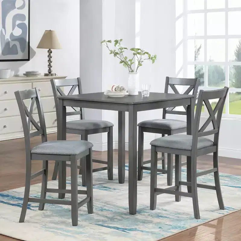 sumyeg 5 Piece Square Counter Height Dining Table Set with 4 Upholstered Chairs