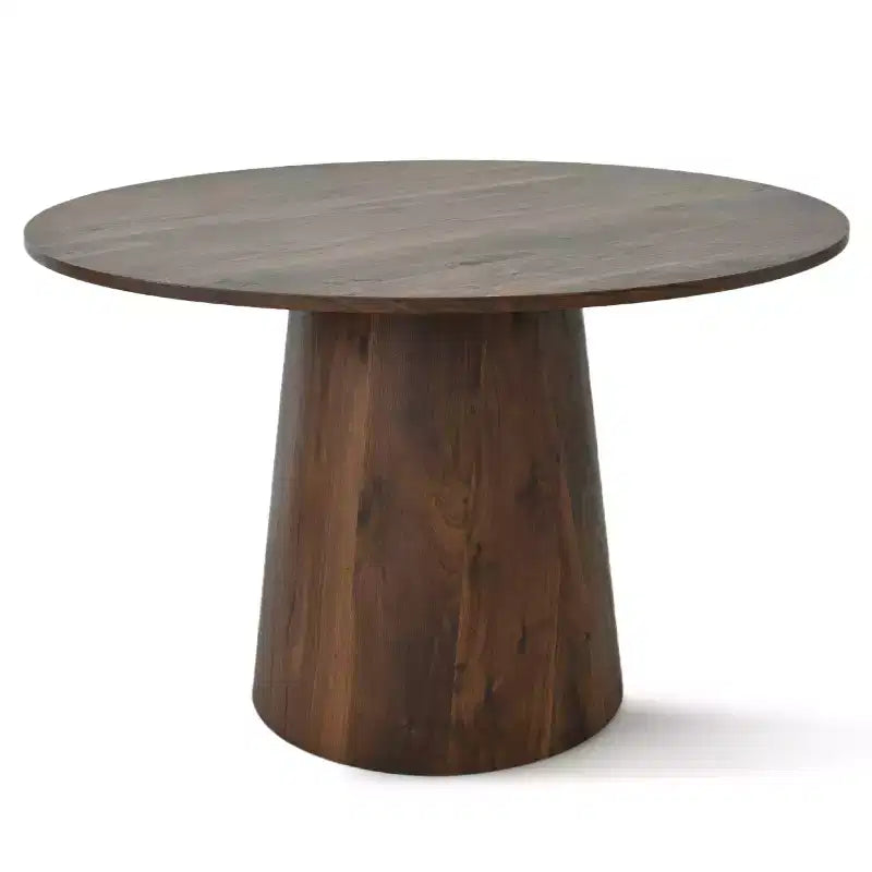 Ensemble de salle à manger rond 5 pièces, table à pied central de 46 po ton noyer et chaises rembourrées sans accoudoirs, pour coins-repas-Panipeachy
