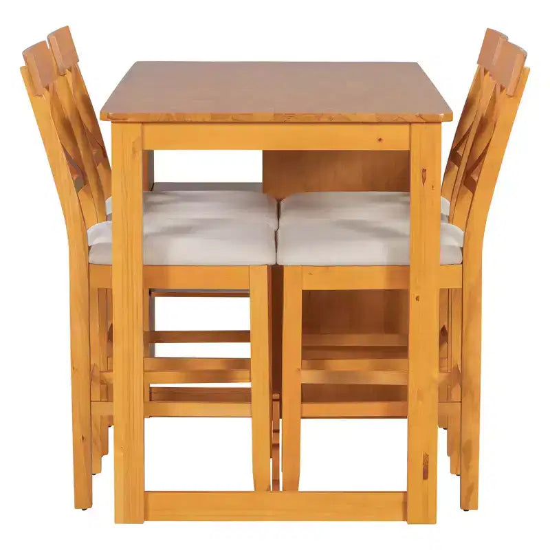 Ensemble de salle à manger 5 pièces hauteur comptoir de style ferme pour 4, ensemble table de bar en bois avec étagères de rangement et 4 chaises rembourrées