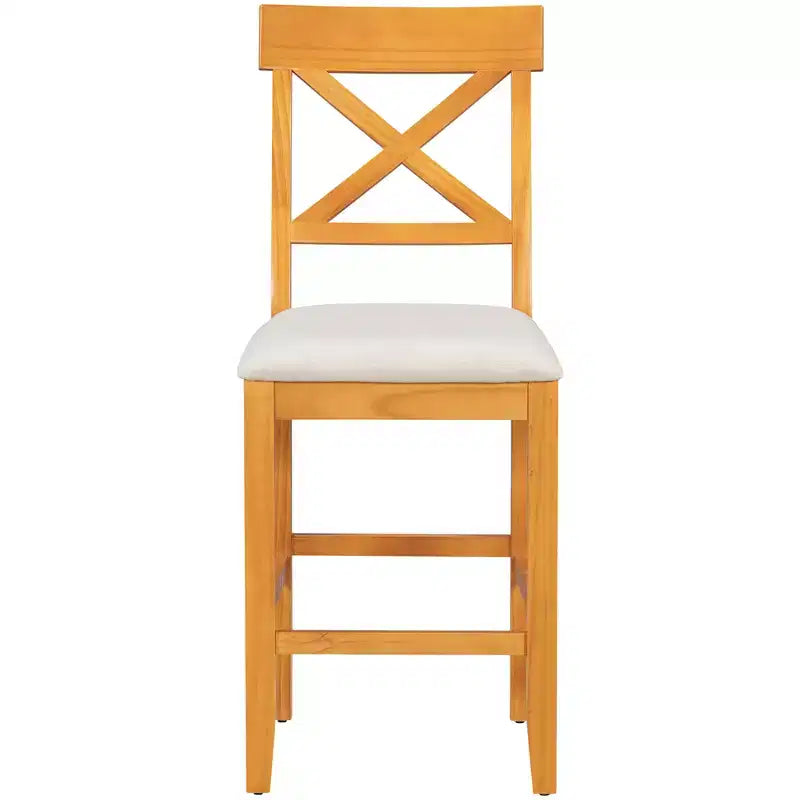 Ensemble de salle à manger 5 pièces hauteur comptoir de style ferme pour 4, ensemble table de bar en bois avec étagères de rangement et 4 chaises rembourrées