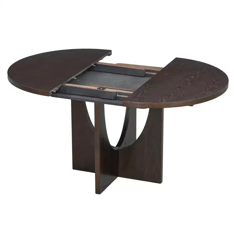 Ensemble de salle à manger rond extensible 5 pièces pour 4 personnes, table de salle à manger de cuisine moderne avec rallonge amovible et 4 chaises rembourrées pour salle à manger