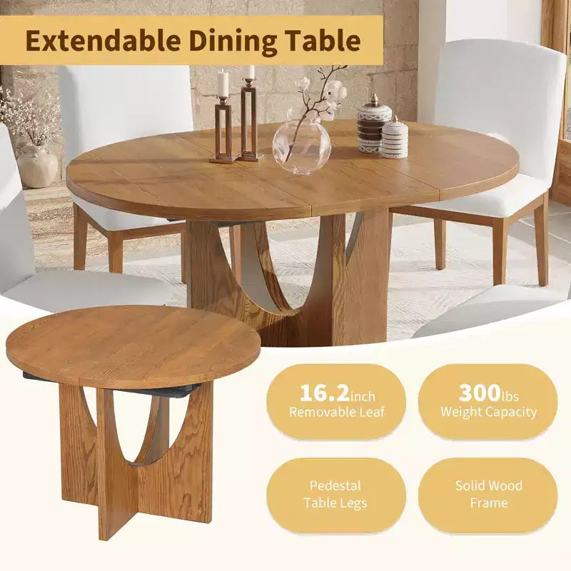 Ensemble de salle à manger rond extensible 5 pièces pour 4 personnes, table de salle à manger de cuisine moderne avec rallonge amovible et 4 chaises rembourrées pour salle à manger