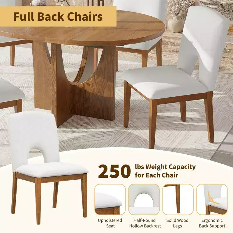 Ensemble de salle à manger rond extensible 5 pièces pour 4 personnes, table de salle à manger de cuisine moderne avec rallonge amovible et 4 chaises rembourrées pour salle à manger