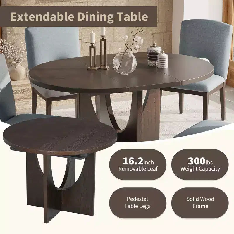 Ensemble de salle à manger rond extensible 5 pièces pour 4 personnes, table de salle à manger de cuisine moderne avec rallonge amovible et 4 chaises rembourrées pour salle à manger