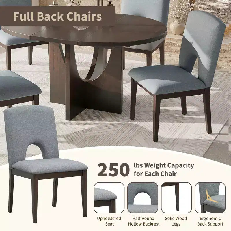 Ensemble de salle à manger rond extensible 5 pièces pour 4 personnes, table de salle à manger de cuisine moderne avec rallonge amovible et 4 chaises rembourrées pour salle à manger