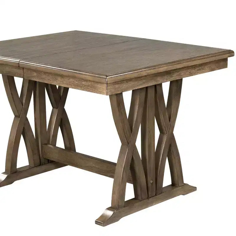 Ensemble de salle à manger extensible 7 pièces pour 6 personnes, ensemble de table de cuisine de style campagnard avec 6 chaises rembourrées pour salle à manger, gris