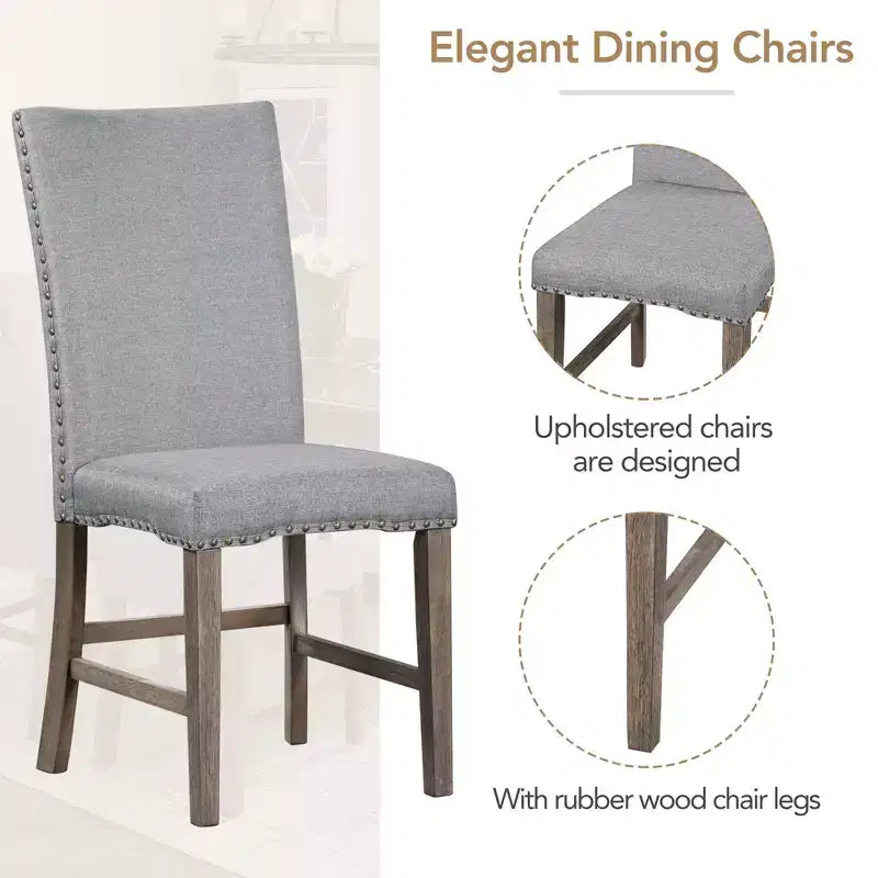 Ensemble de salle à manger extensible 7 pièces pour 6 personnes, ensemble de table de cuisine de style campagnard avec 6 chaises rembourrées pour salle à manger, gris
