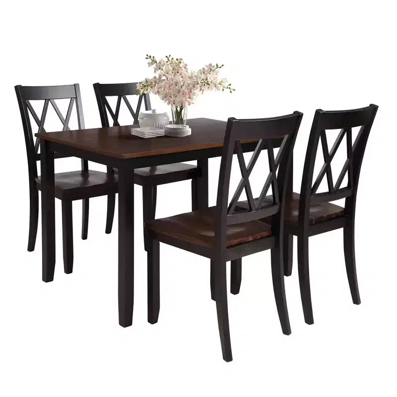Ensemble de salle à manger 5 pièces pour 4 personnes, ensemble de table de cuisine rectangulaire en bois avec 4 chaises, ensemble de salle à manger de style ferme pour la cuisine