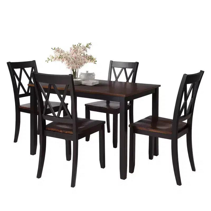 Ensemble de salle à manger 5 pièces pour 4 personnes, ensemble de table de cuisine rectangulaire en bois avec 4 chaises, ensemble de salle à manger de style ferme pour la cuisine