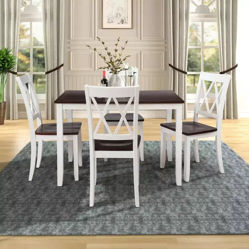 Ensemble de salle à manger 5 pièces pour 4 personnes, ensemble de table de cuisine rectangulaire en bois avec 4 chaises, ensemble de salle à manger de style ferme pour la cuisine