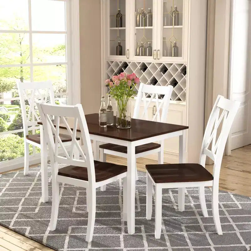 Ensemble de salle à manger 5 pièces pour 4 personnes, ensemble de table de cuisine rectangulaire en bois avec 4 chaises, ensemble de salle à manger de style ferme pour la cuisine