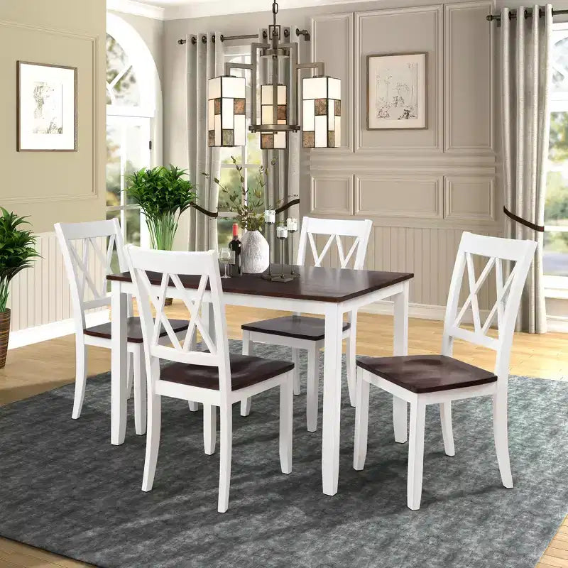 Ensemble de salle à manger 5 pièces pour 4 personnes, ensemble de table de cuisine rectangulaire en bois avec 4 chaises, ensemble de salle à manger de style ferme pour la cuisine