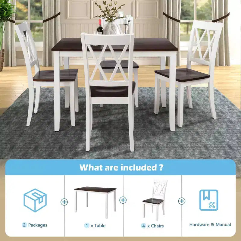 Ensemble de salle à manger 5 pièces pour 4 personnes, ensemble de table de cuisine rectangulaire en bois avec 4 chaises, ensemble de salle à manger de style ferme pour la cuisine
