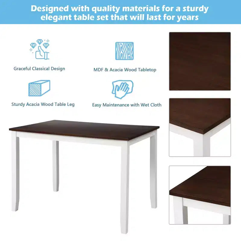Ensemble de salle à manger 5 pièces pour 4 personnes, ensemble de table de cuisine rectangulaire en bois avec 4 chaises, ensemble de salle à manger de style ferme pour la cuisine
