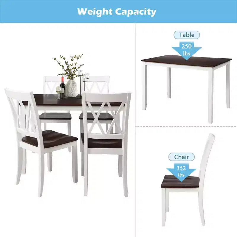 Ensemble de salle à manger 5 pièces pour 4 personnes, ensemble de table de cuisine rectangulaire en bois avec 4 chaises, ensemble de salle à manger de style ferme pour la cuisine