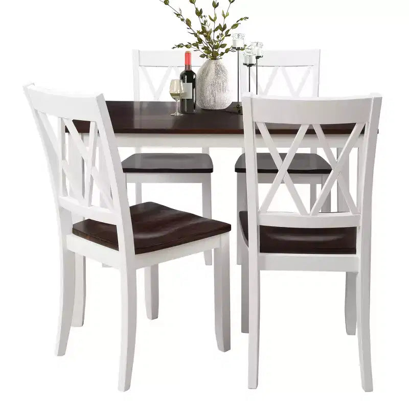 Ensemble de salle à manger 5 pièces pour 4 personnes, ensemble de table de cuisine rectangulaire en bois avec 4 chaises, ensemble de salle à manger de style ferme pour la cuisine