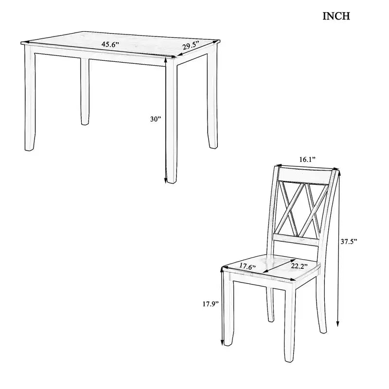 Ensemble de salle à manger 5 pièces pour 4 personnes, ensemble de table de cuisine rectangulaire en bois avec 4 chaises, ensemble de salle à manger de style ferme pour la cuisine