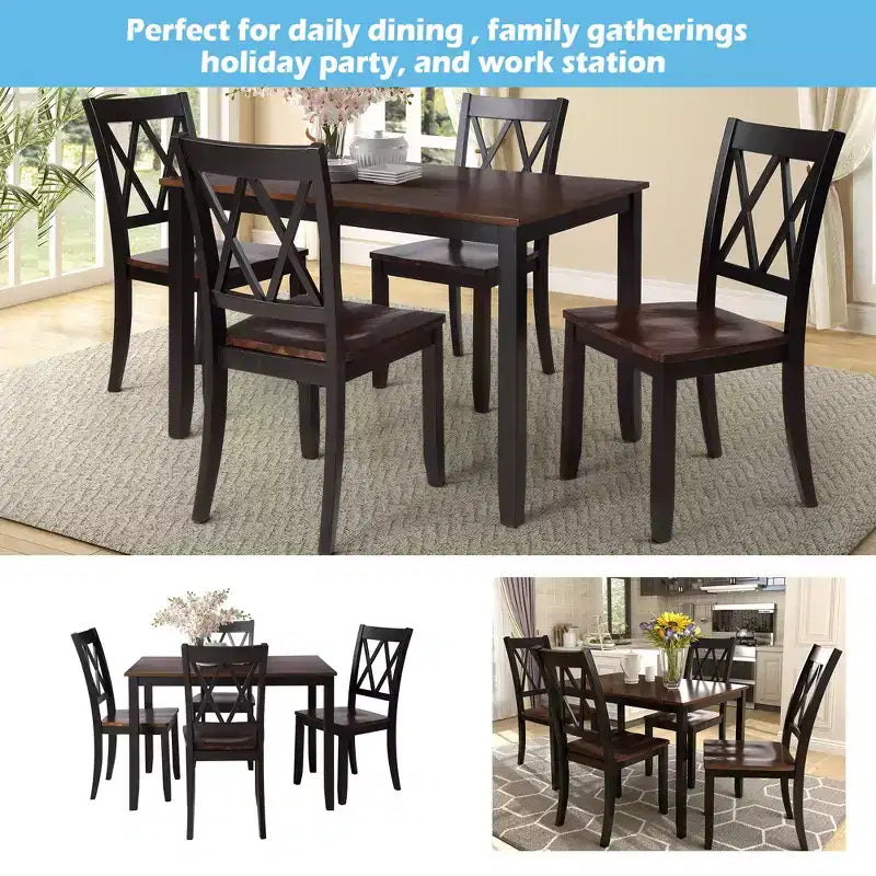 Ensemble de salle à manger 5 pièces pour 4 personnes, ensemble de table de cuisine rectangulaire en bois avec 4 chaises, ensemble de salle à manger de style ferme pour la cuisine