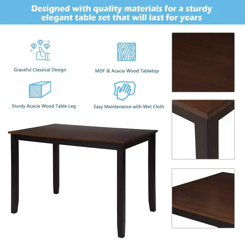 Ensemble de salle à manger 5 pièces pour 4 personnes, ensemble de table de cuisine rectangulaire en bois avec 4 chaises, ensemble de salle à manger de style ferme pour la cuisine