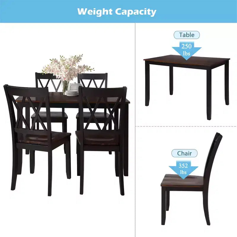 Ensemble de salle à manger 5 pièces pour 4 personnes, ensemble de table de cuisine rectangulaire en bois avec 4 chaises, ensemble de salle à manger de style ferme pour la cuisine