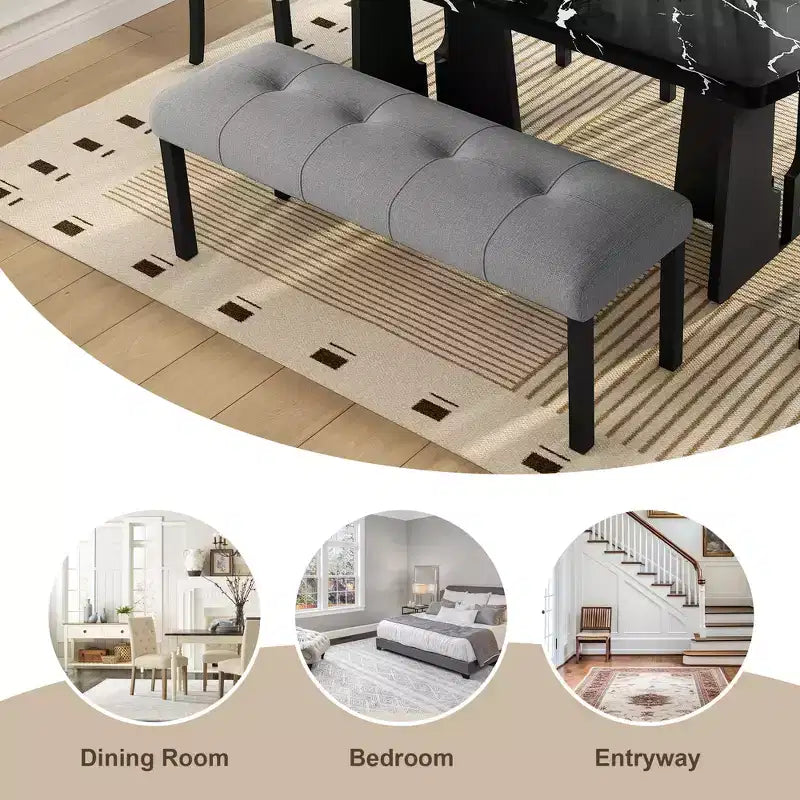 Ensemble de table à manger effet marbre pour 6 personnes, table à manger rectangulaire 6 pièces avec 4 chaises rembourrées et 1 banc pour salle à manger