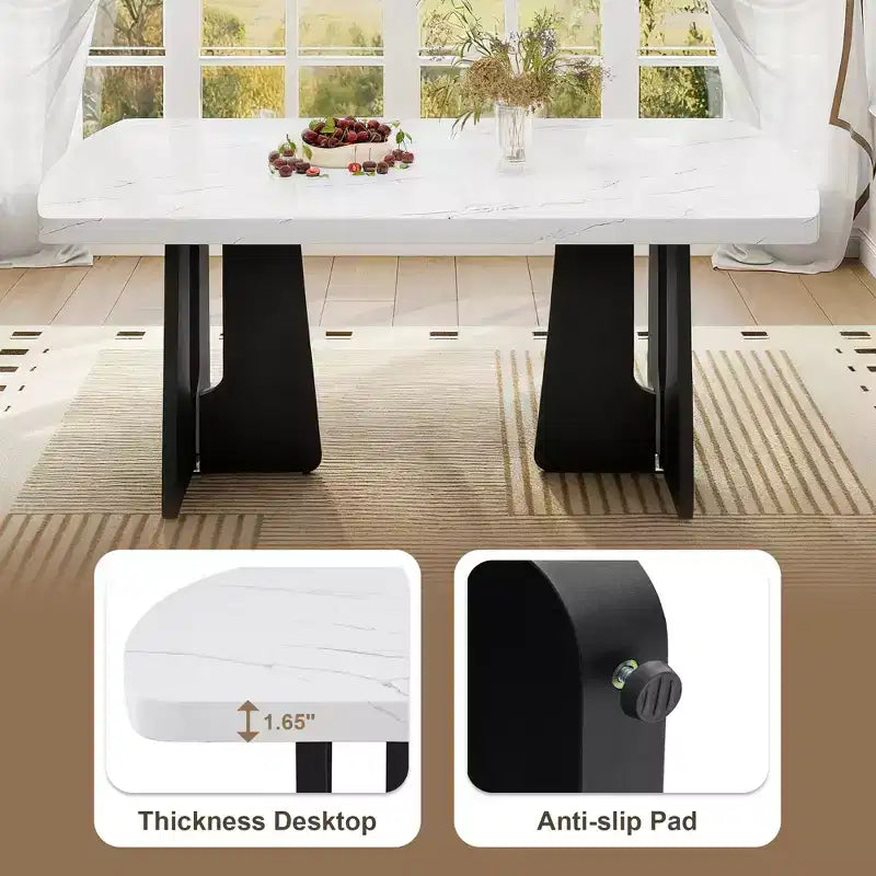 Ensemble de table à manger effet marbre pour 6 personnes, table à manger rectangulaire 6 pièces avec 4 chaises rembourrées et 1 banc pour salle à manger