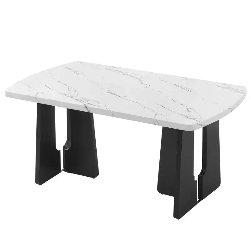 Ensemble de table à manger effet marbre pour 6 personnes, table à manger rectangulaire 6 pièces avec 4 chaises rembourrées et 1 banc pour salle à manger
