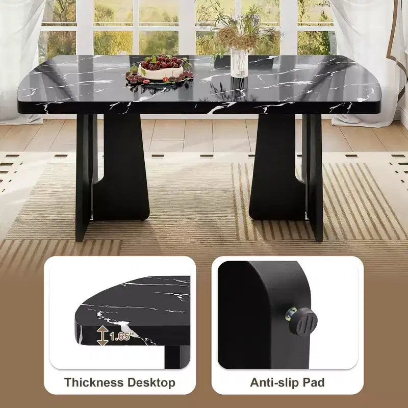 Ensemble de table à manger effet marbre pour 6 personnes, table à manger rectangulaire 6 pièces avec 4 chaises rembourrées et 1 banc pour salle à manger